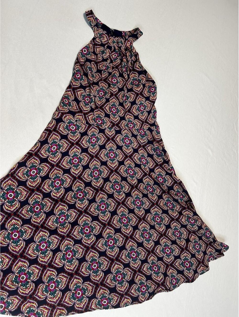 Express Halter Maxi Dress Size 4 Navy Medallion Floral Print Lined NWT - Picture 2 of 12